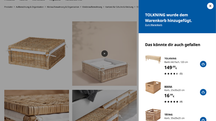 Ikea.de Beispiel für eine klare Rückmeldung nach dem Hinzufügen eines Artikels zum Warenkorb